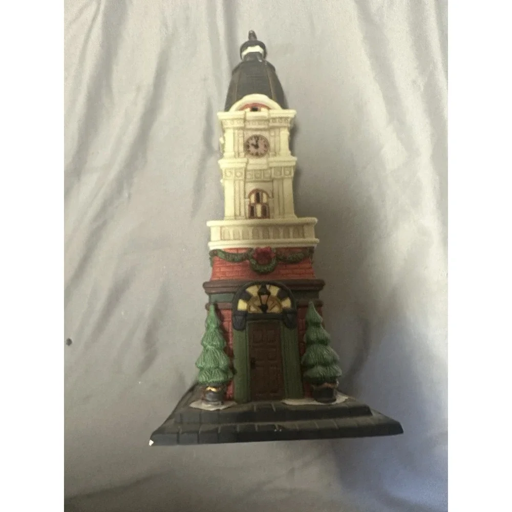 Holiday Time Christmas Village Porcelain Building - CLOCK TOWER - Lighted